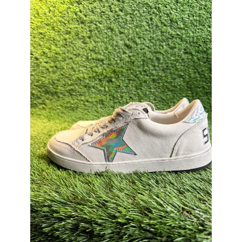 Golden‎ Goose BallStar White Canvas Sneakers Iridescent Holographic GGDB 6.5y